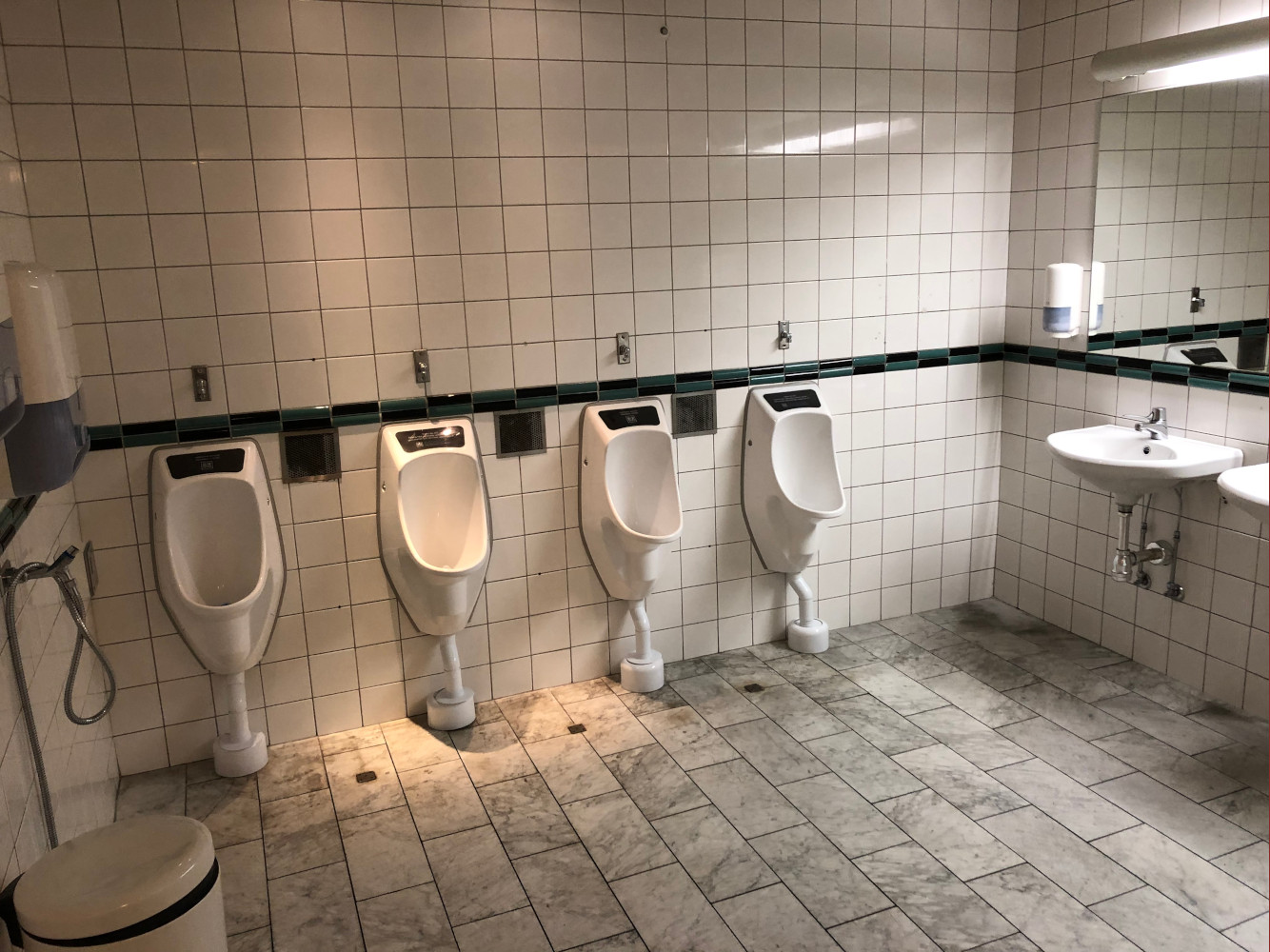 Herrtoaletten på botttenplan vid restaurangen och receptionen